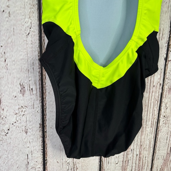 Nike‎ One Piece Athletic Swimsuit Black Neon Yellow Women’s Size 10/36 Open Back - Picture 6 of 16